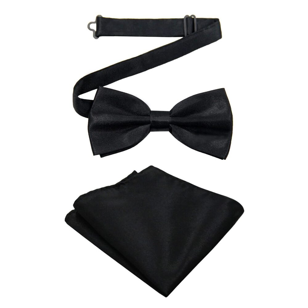 1077 Bow Ties Solid Color Pre-tied Bow Tie Pocket Square Set Formal Tuxedo